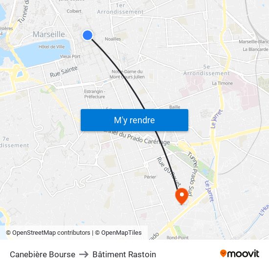 Canebière Bourse to Bâtiment Rastoin map