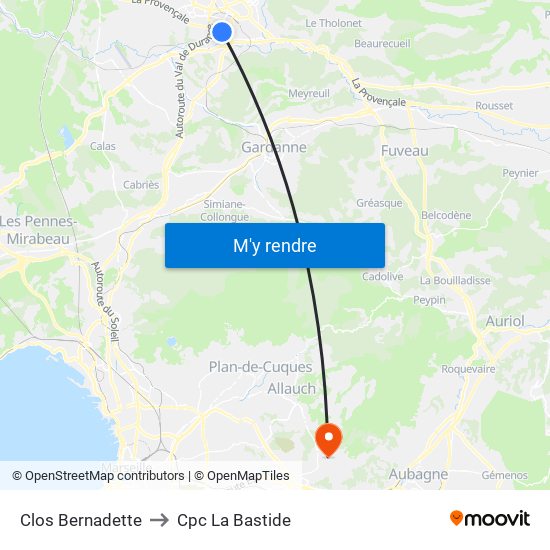 Clos Bernadette to Cpc La Bastide map