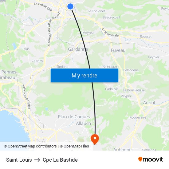 Saint-Louis to Cpc La Bastide map