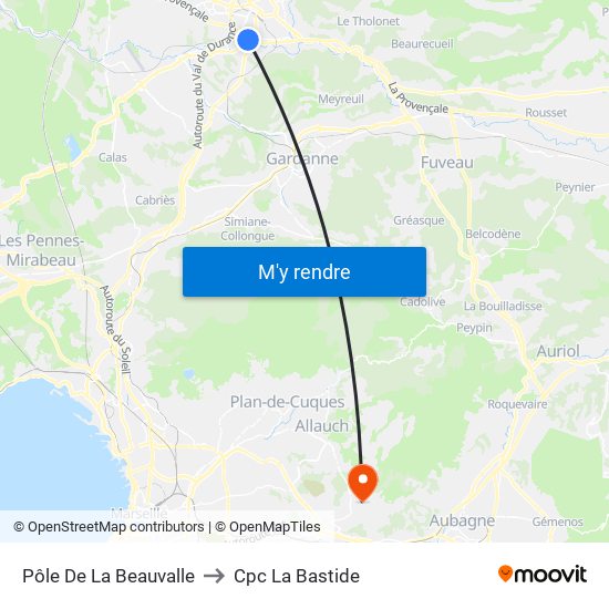 Pôle De La Beauvalle to Cpc La Bastide map