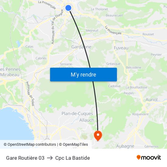 Gare Routière 03 to Cpc La Bastide map