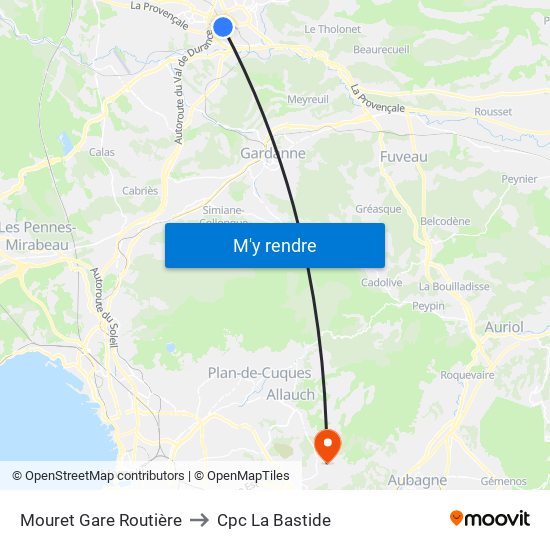 Mouret Gare Routière to Cpc La Bastide map