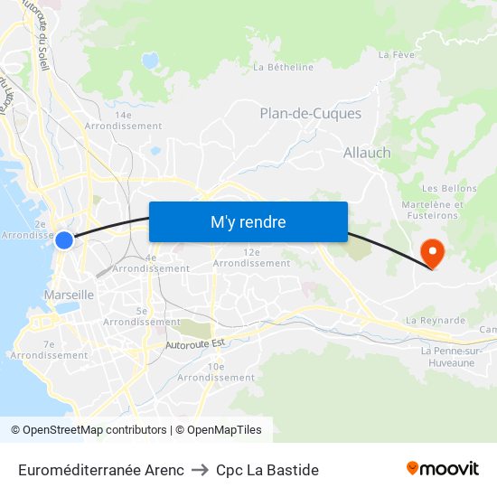 Euroméditerranée Arenc to Cpc La Bastide map
