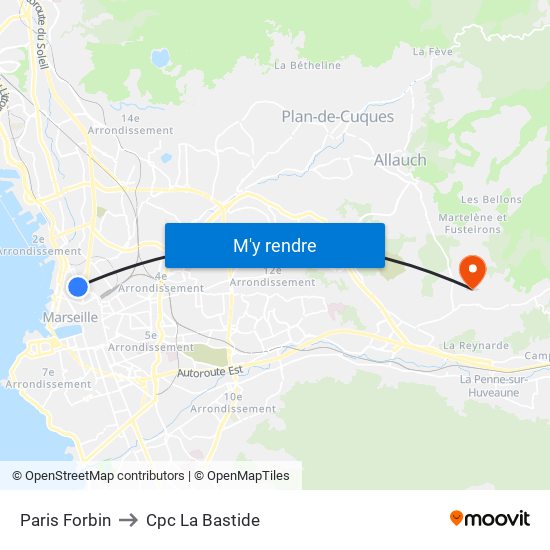 Paris Forbin to Cpc La Bastide map