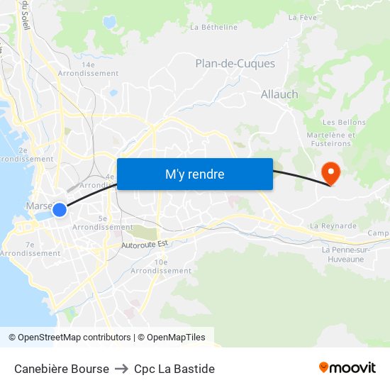 Canebière Bourse to Cpc La Bastide map