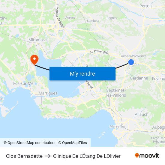 Clos Bernadette to Clinique De L'Étang De L'Olivier map