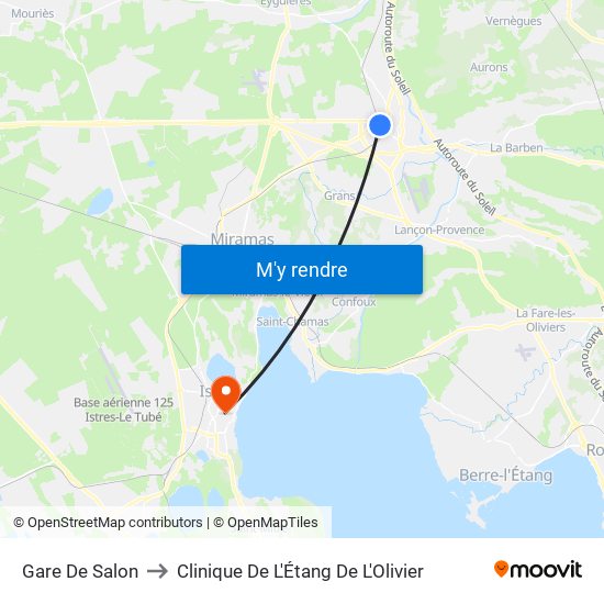 Gare De Salon to Clinique De L'Étang De L'Olivier map