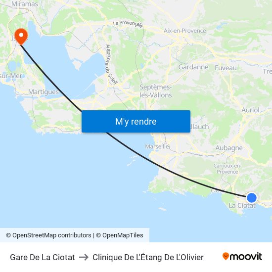 Gare De La Ciotat to Clinique De L'Étang De L'Olivier map