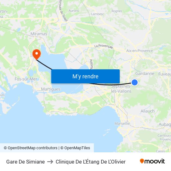 Gare De Simiane to Clinique De L'Étang De L'Olivier map
