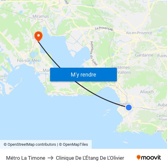 Métro La Timone to Clinique De L'Étang De L'Olivier map