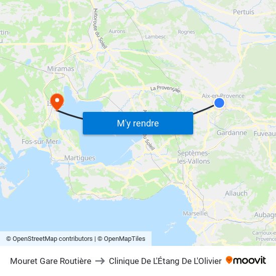 Mouret Gare Routière to Clinique De L'Étang De L'Olivier map