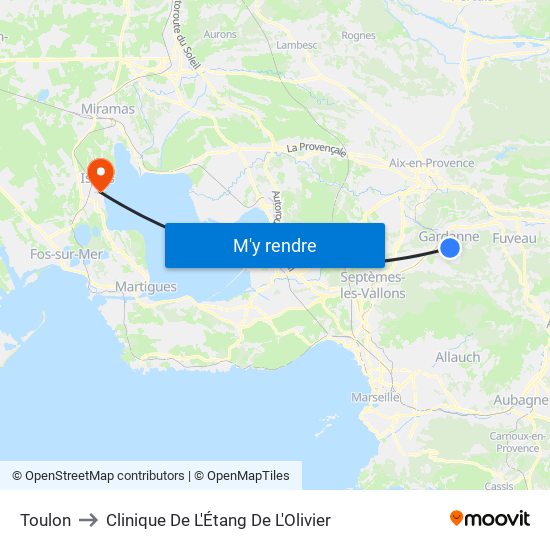 Toulon to Clinique De L'Étang De L'Olivier map