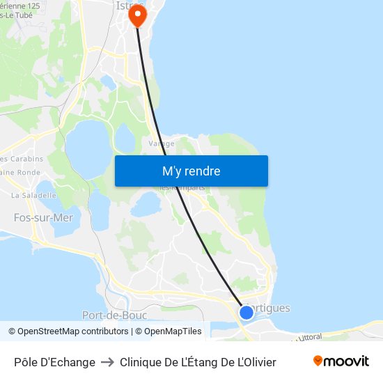 Pôle D'Echange to Clinique De L'Étang De L'Olivier map