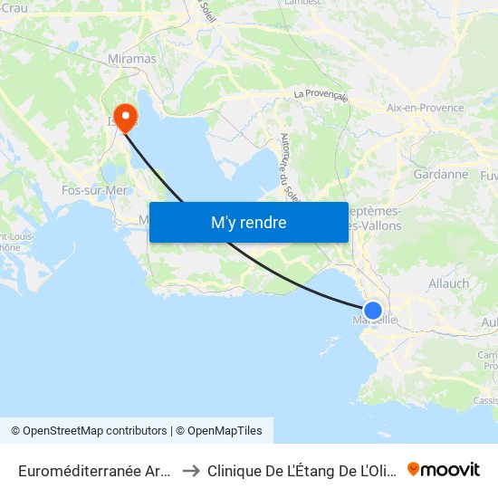 Euroméditerranée Arenc to Clinique De L'Étang De L'Olivier map