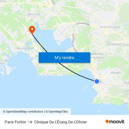 Paris Forbin to Clinique De L'Étang De L'Olivier map