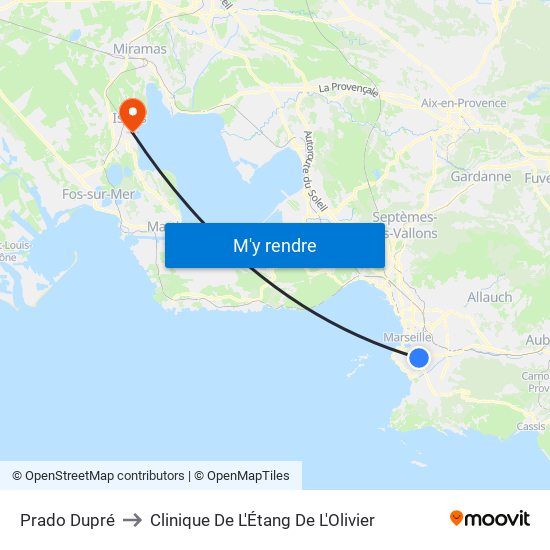 Prado Dupré to Clinique De L'Étang De L'Olivier map