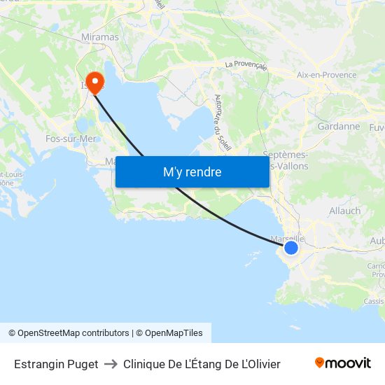 Estrangin Puget to Clinique De L'Étang De L'Olivier map