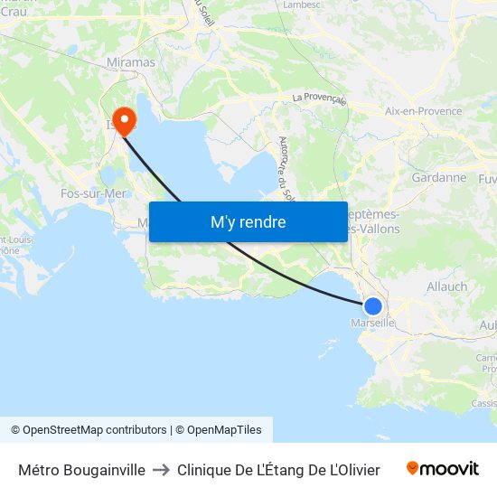 Métro Bougainville to Clinique De L'Étang De L'Olivier map