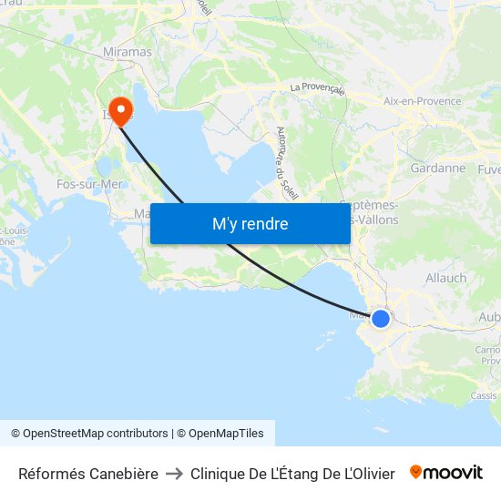 Réformés Canebière to Clinique De L'Étang De L'Olivier map