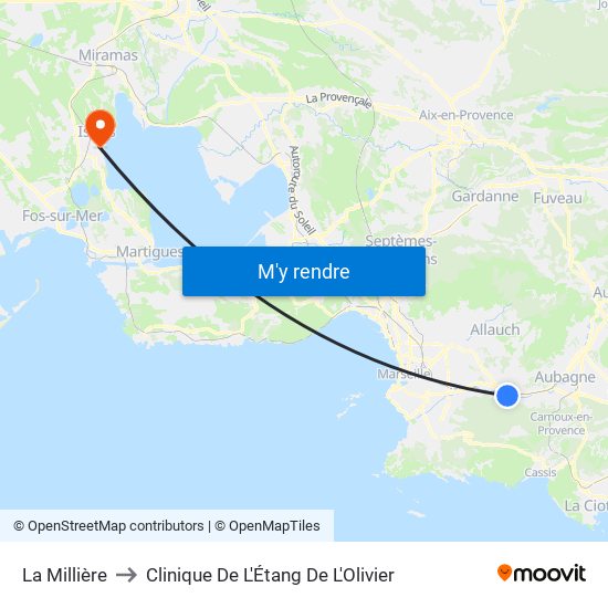 La Millière to Clinique De L'Étang De L'Olivier map