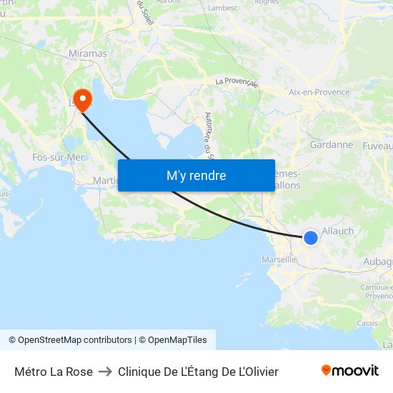 Métro La Rose to Clinique De L'Étang De L'Olivier map