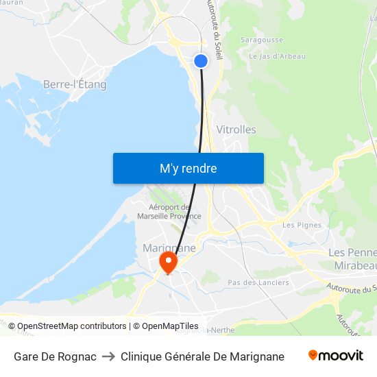 Gare De Rognac to Clinique Générale De Marignane map