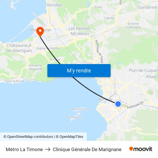 Métro La Timone to Clinique Générale De Marignane map