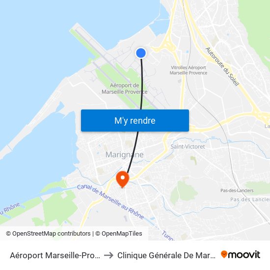 Aéroport Marseille-Provence to Clinique Générale De Marignane map