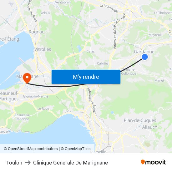 Toulon to Clinique Générale De Marignane map