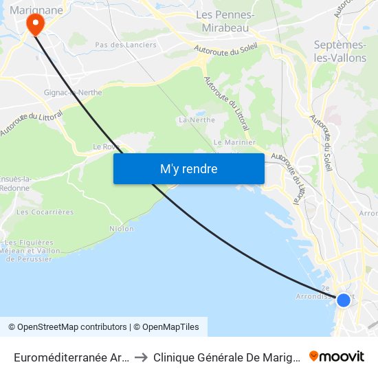 Euroméditerranée Arenc to Clinique Générale De Marignane map