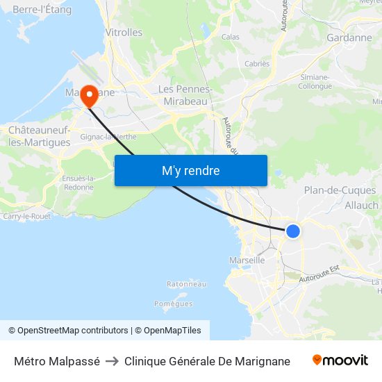 Métro Malpassé to Clinique Générale De Marignane map