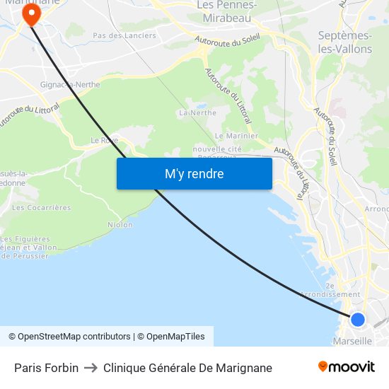 Paris Forbin to Clinique Générale De Marignane map