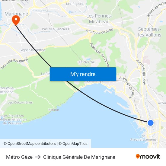 Métro Gèze to Clinique Générale De Marignane map