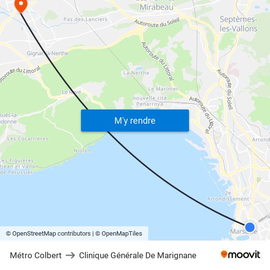 Métro Colbert to Clinique Générale De Marignane map