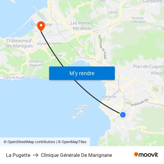 La Pugette to Clinique Générale De Marignane map