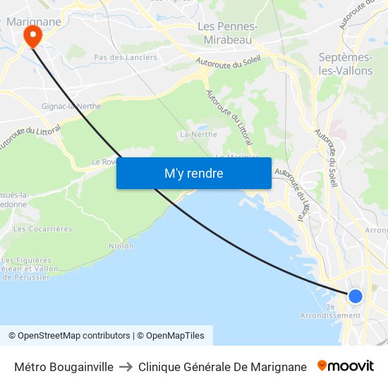 Métro Bougainville to Clinique Générale De Marignane map