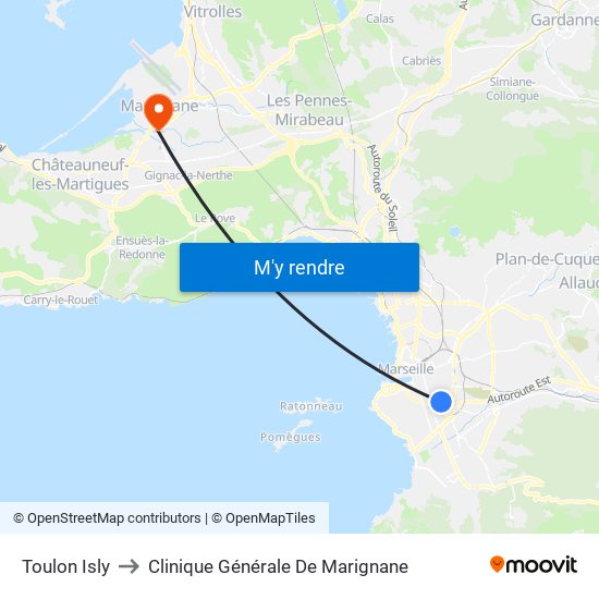 Toulon Isly to Clinique Générale De Marignane map