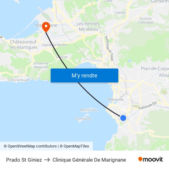 Prado St Giniez to Clinique Générale De Marignane map