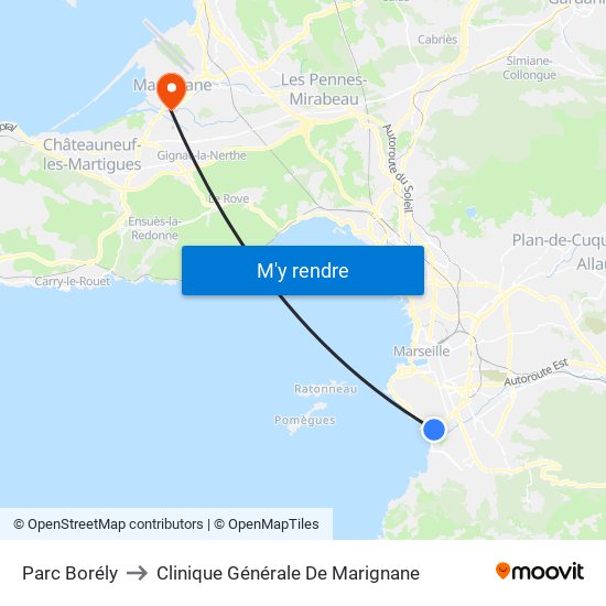 Parc Borély to Clinique Générale De Marignane map