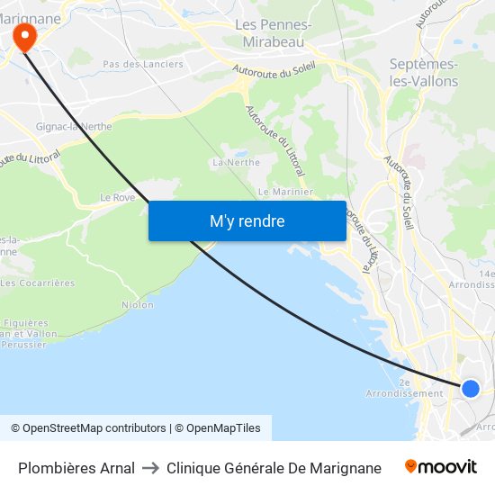 Plombières Arnal to Clinique Générale De Marignane map