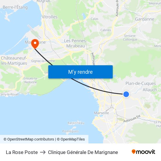 La Rose Poste to Clinique Générale De Marignane map