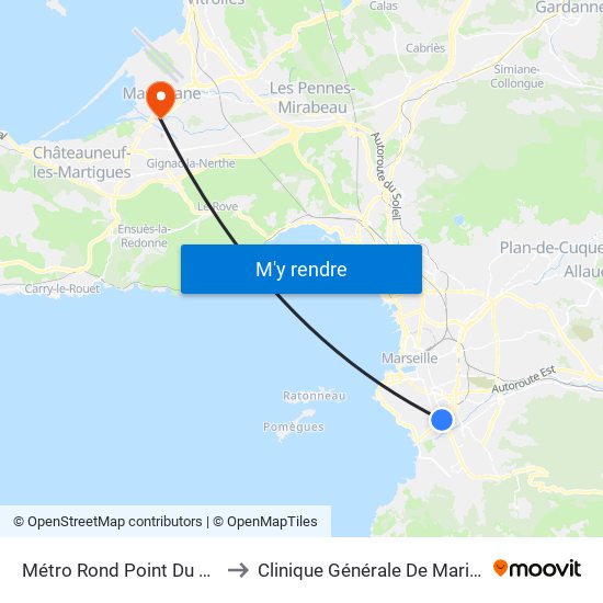 Métro Rond Point Du Prado to Clinique Générale De Marignane map