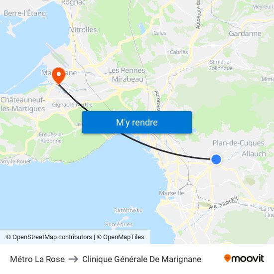Métro La Rose to Clinique Générale De Marignane map