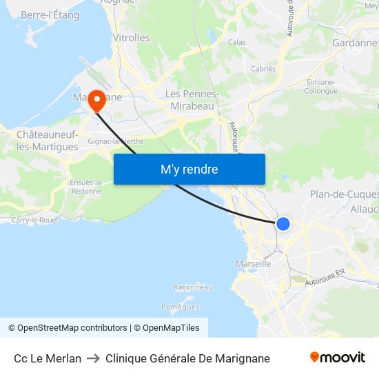 Cc Le Merlan to Clinique Générale De Marignane map