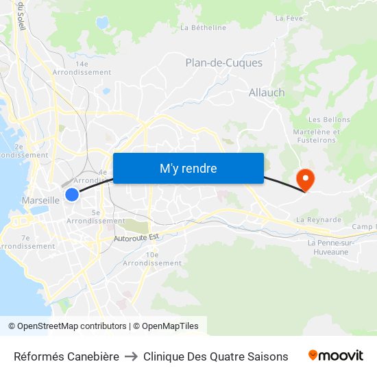 Réformés Canebière to Clinique Des Quatre Saisons map