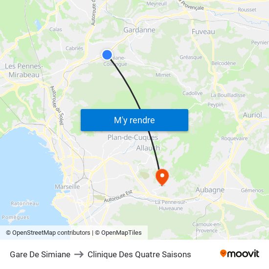Gare De Simiane to Clinique Des Quatre Saisons map