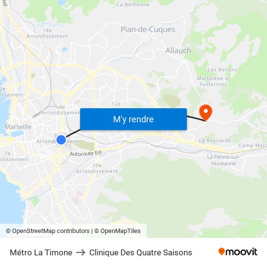 Métro La Timone to Clinique Des Quatre Saisons map