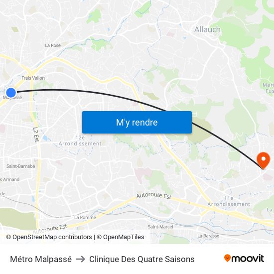 Métro Malpassé to Clinique Des Quatre Saisons map