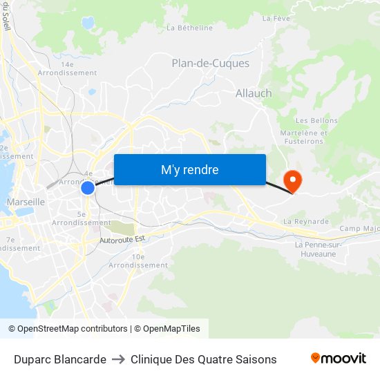 Duparc Blancarde to Clinique Des Quatre Saisons map