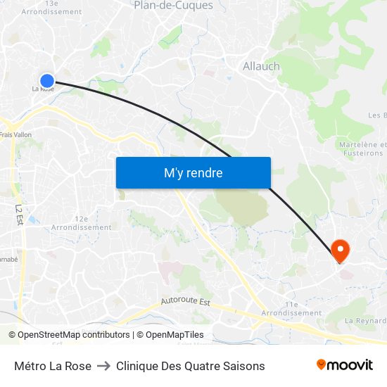 Métro La Rose to Clinique Des Quatre Saisons map